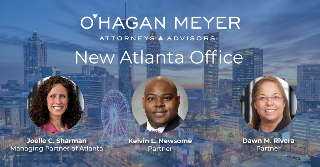 Atlanta skyline with photos of Joelle Sharman, Dawn Rivera, and Kelvin Newsome.