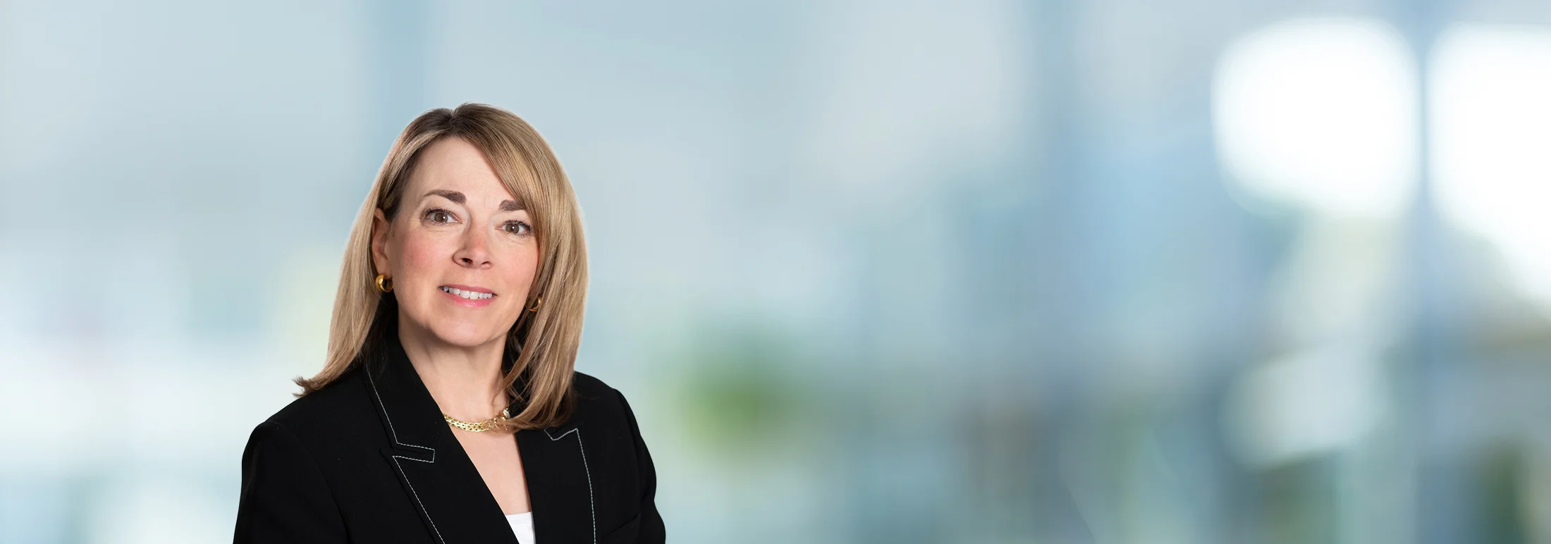 A photo of attorney, Meredith McDonald, against a softly blurred office background.