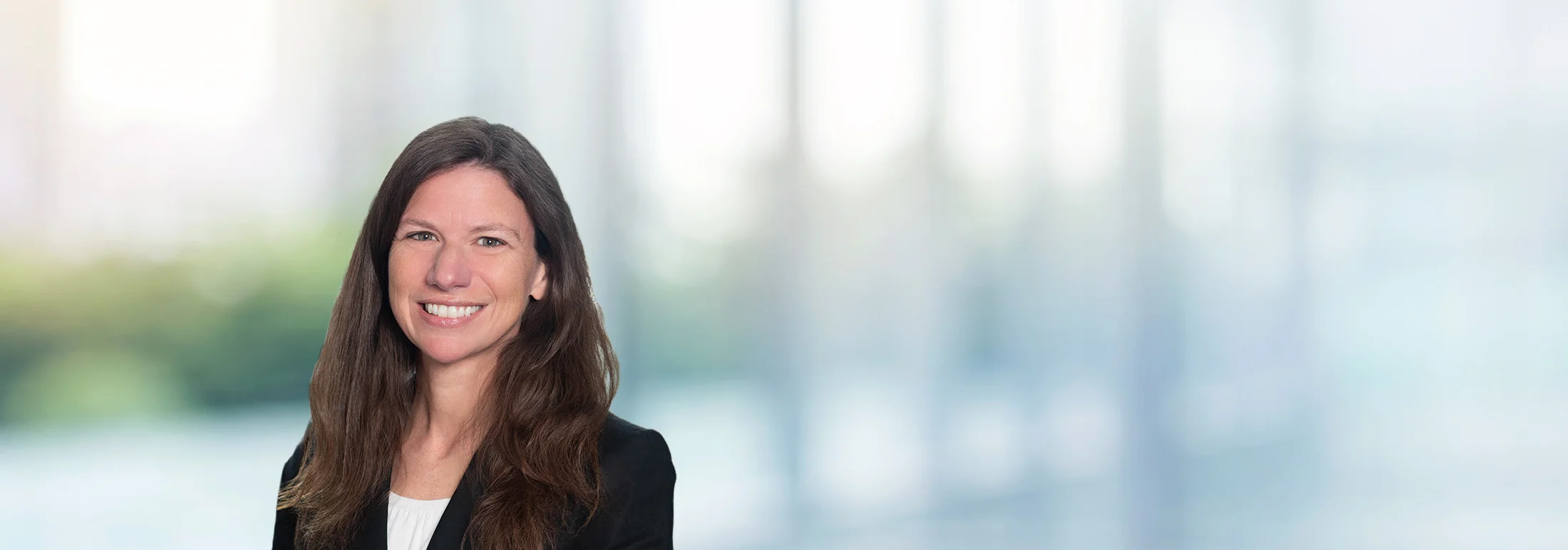 A photo of attorney, Meryl Mills, against a softly blurred office background.