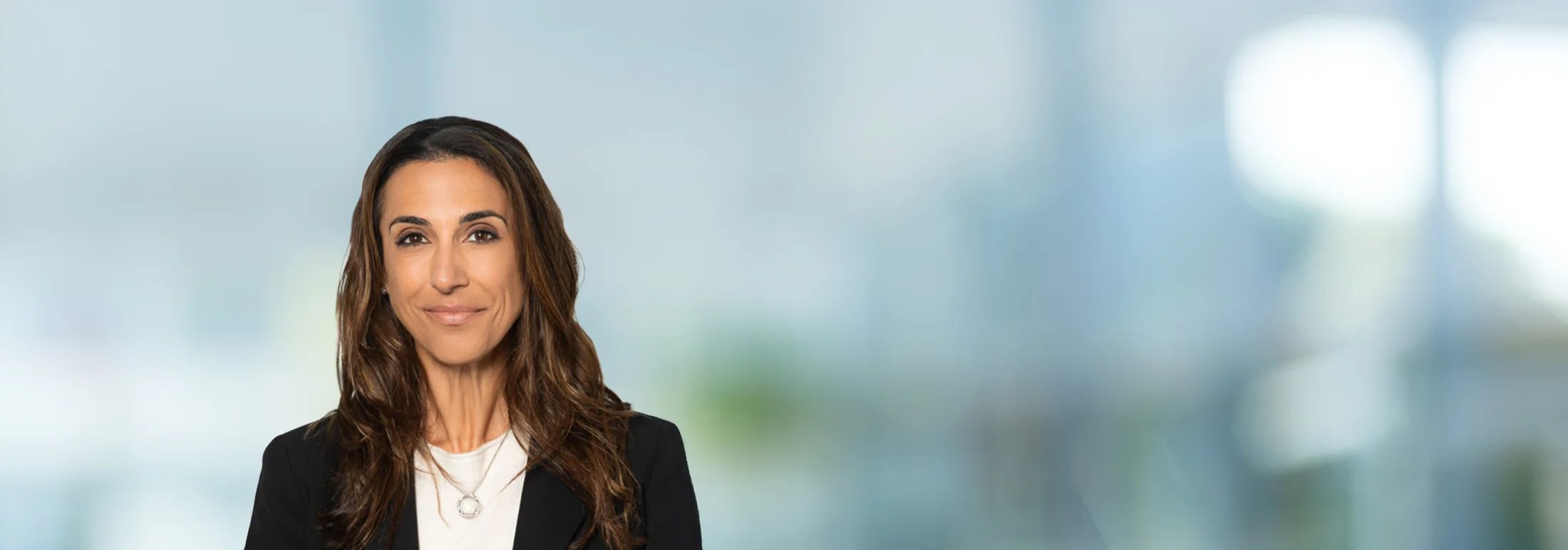 A photo of attorney Alaleh Khosrowpour against a softly blurred office background