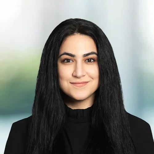 A photo of attorney Pardis Saleki against a softly blurred office background