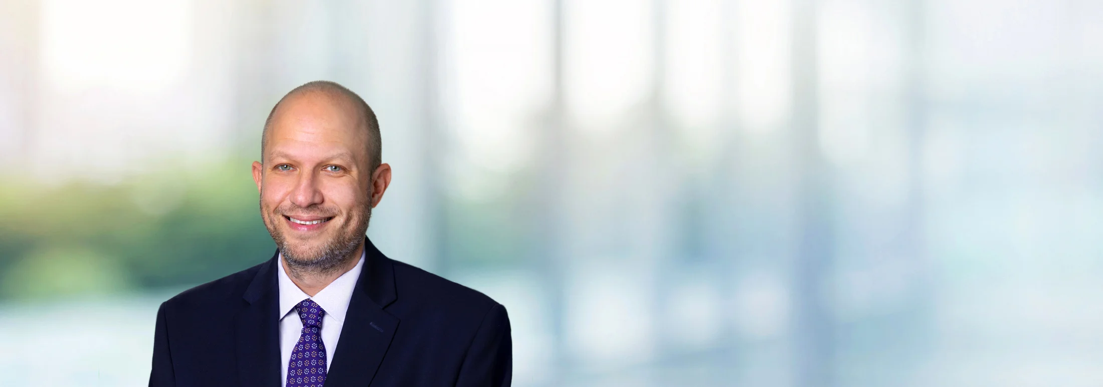 A photo of attorney, Andrew Schneiderman, against a softly blurred office background.